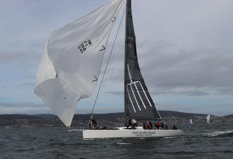 Fork in the Road gybes into the finish of the Combined Clubs Harbour Pennant at Royal Yacht Club of Tasmania - photo © Michael Vincent