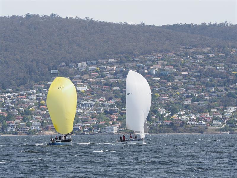 Hobart Combined Clubs Long Race Series - Race 3: Joint Custody and Flying Scud neck and neck into the finish photo copyright Ed Glover taken at Bellerive Yacht Club and featuring the IRC class