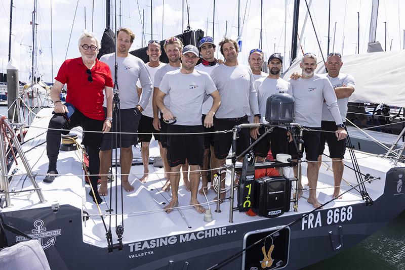Eric De Turckheim (in the red shirt)  on his Teasing Machine - 2023 Rolex Sydney Hobart Yacht Race photo copyright Andrea Francolini taken at Cruising Yacht Club of Australia and featuring the IRC class