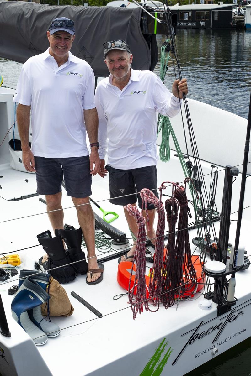 Brad Bult (left) and Robert Hick on their Toecutter in Hobart - 2023 Rolex Sydney Hobart Yacht Race photo copyright CYCA / Ashley Dart taken at Cruising Yacht Club of Australia and featuring the IRC class