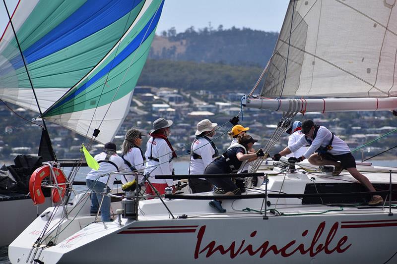 The crew on Invincible working in sync in the 2023 Banjo's Shoreline Crown Series Bellerive Regatta photo copyright Jane Austin taken at Bellerive Yacht Club and featuring the IRC class