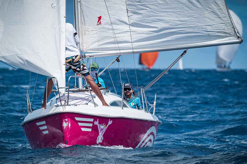 Emma Lenox and her fellow crew of junior sailors were holding their own in a close battle between the other Sunfast 20s coming around Point Blanche photo copyright Laurens Morel taken at Sint Maarten Yacht Club and featuring the IRC class