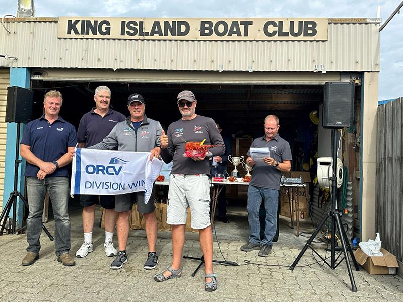 L to R - ORCV Commodore Cyrus Allen Rear Commodore Paul Roberts JokerX2 skippers Pete Dowdney and Grant Chipperfield - Melbourne to King Island Ocean Yacht Race photo copyright Lillian Stewart taken at Ocean Racing Club of Victoria and featuring the IRC class