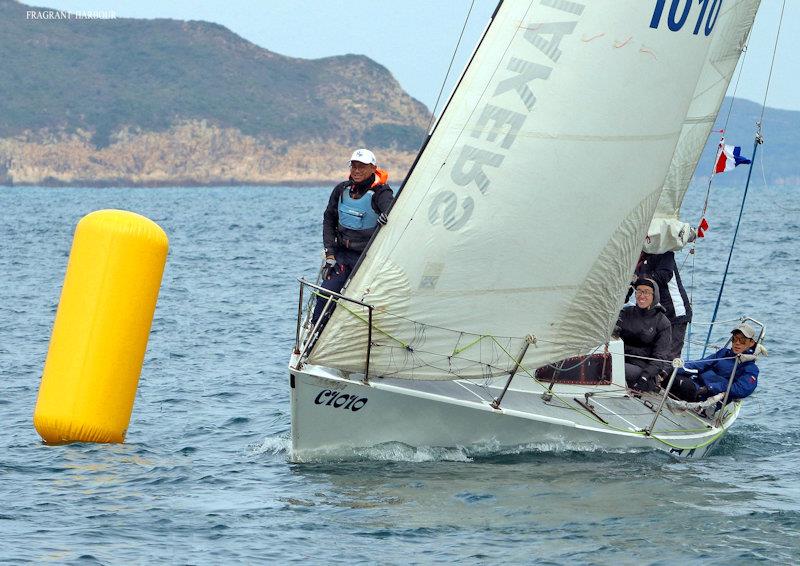 Bonnie Yung helms DEA II across the line - Hebe Haven Yacht Club Monsoon Spring Series 2024 Race 3 photo copyright HHYC taken at Hebe Haven Yacht Club and featuring the IRC class