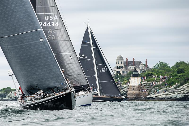 Yachts in IRC 3, including (L to R) Carina, Hiro Maru and Kiva cross the starting line for the Transatlantic Race 2019 photo copyright Paul Todd / Outsideimages.Com taken at New York Yacht Club and featuring the IRC class