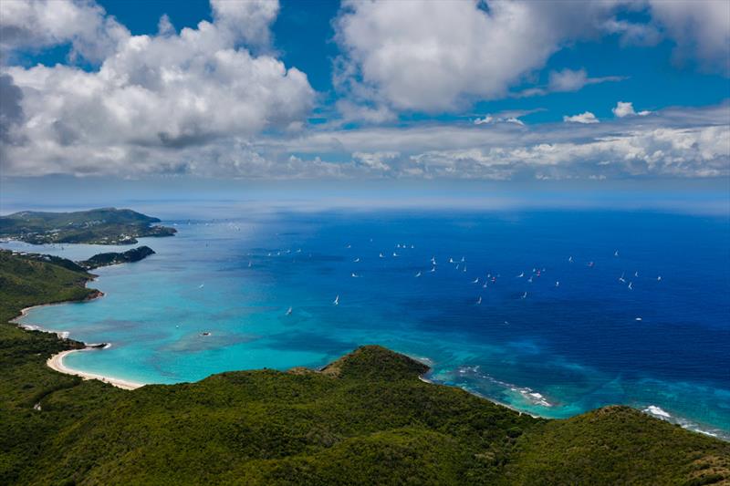 Amazing shot from the Calvin Air helicopter of the fleets on the Rendezvous and Windward Courses - Antigua Sailing Week photo copyright Paul Wyeth / pwpictures.com taken at Antigua Yacht Club and featuring the IRC class