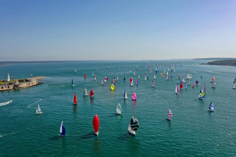 Round the Island Race fleet exiting the Solent, heading to The Needles photo copyright Paul Wyeth / www.pwpictures.com taken at Island Sailing Club, Cowes and featuring the IRC class