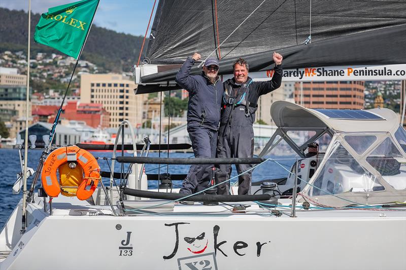 Grant Chipperfield and Peter Dowdney celebrate after they cross the finish line - 2024 Rolex Sydney Hobart Yacht Race - photo © CYCA | Salty Dingo