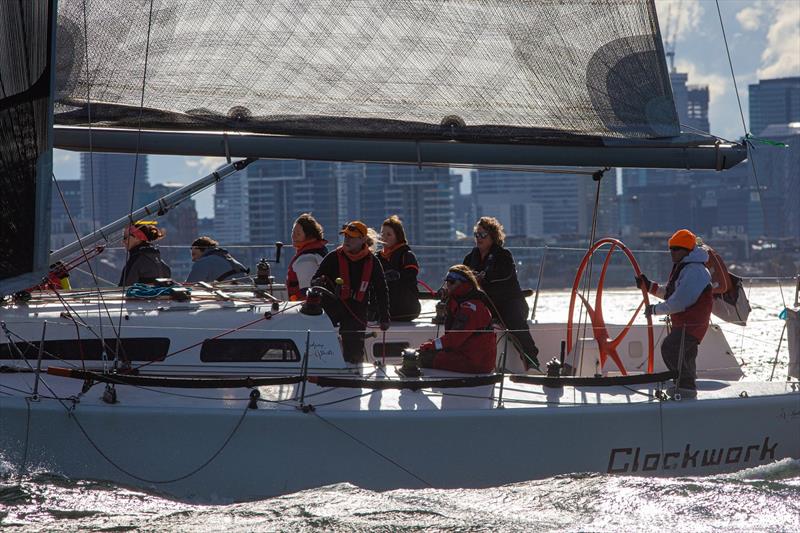Mary Anne Harvey at the helm of Clockwork - photo © Andrea Francolini, AWKR