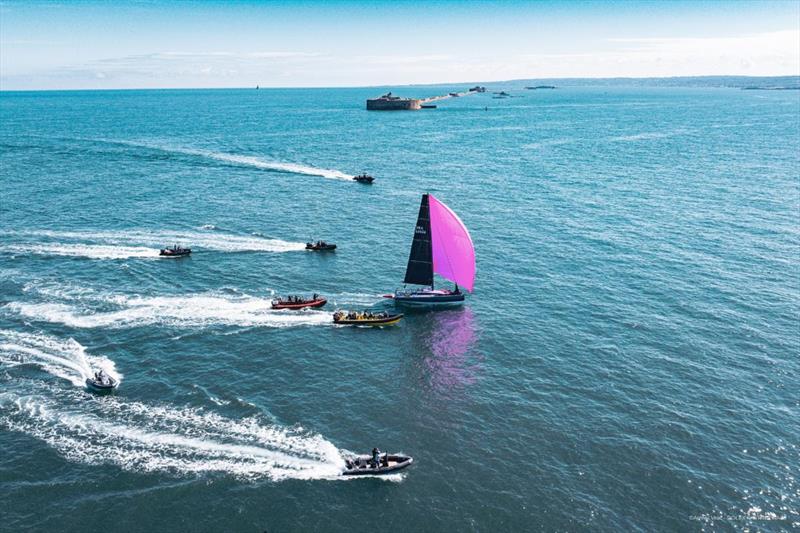 Jean-Pierre Kelbert and Alexis Loison cross the finish line on Léon in the Rolex Fastnet Race - photo © Nicolas Touzé