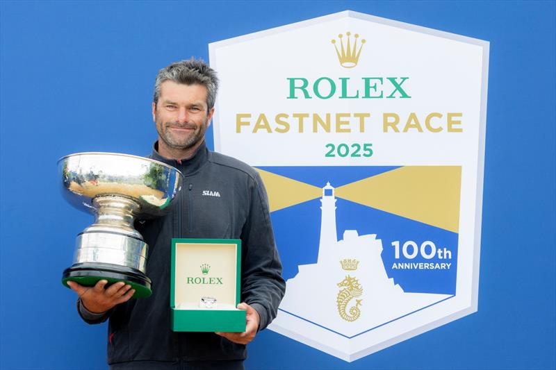 Léon's skipper Alexis Loison receives the Fastnet Challenge Cup as winner of IRC overall in the 2025 Rolex Fastnet Race - photo © ROLEX / Carlo Borlenghi