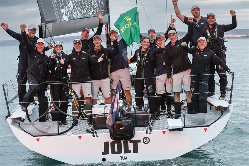 Jolt 3 crew celebrate - Admirals  Cup finish - AC1 - Rolex Fastnet Race - Cerbourg -  July 2025 - photo © Paul Wyeth/RORC