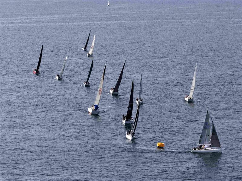 Flushing Sailing Club racing fleet rounding the MarkSetBot photo copyright aerial Tom @ Altitude Works taken at Flushing Sailing Club and featuring the IRC class