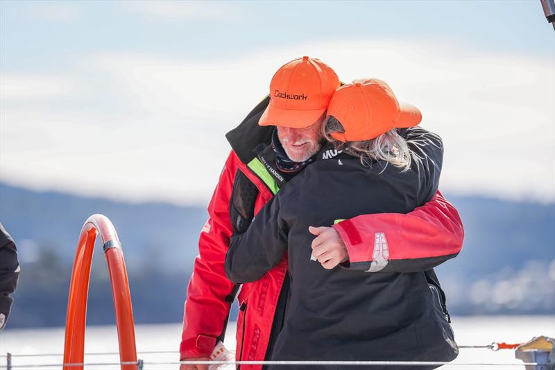 Andrew and Mary Ann embracing after completing their Hobart race in 2024 - photo © Salty Dingo