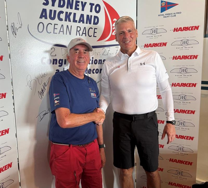 RPAYC Commodore Rob McClelland and Bryon Ehrhart, owenr of Lucky at RAYC 14.10.25 - Sydney to Auckland Ocean Race 2025 photo copyright RPAYC Media taken at Royal Prince Alfred Yacht Club and featuring the IRC class