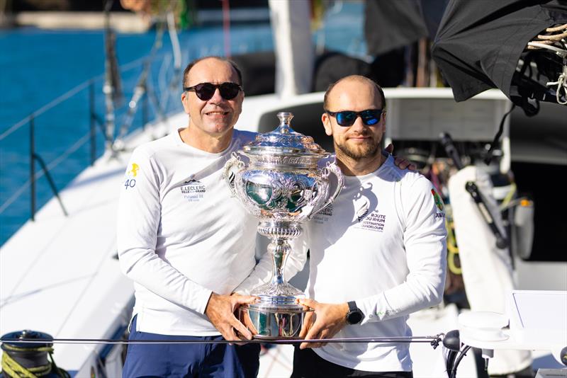 Olivier and Antoine Magre proudly hold the much-coveted RORC Transatlantic Trophy photo copyright Arthur Daniel / RORC taken at Royal Ocean Racing Club and featuring the IRC class