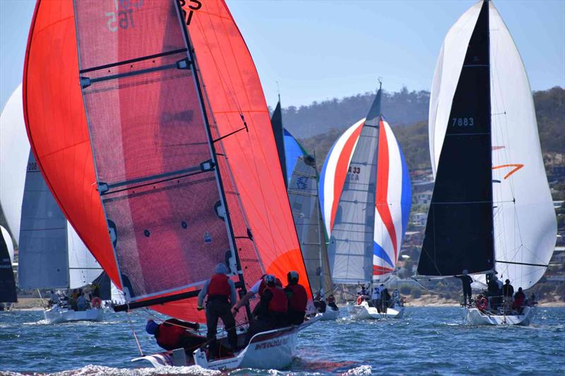 White Knuckle Ride (red kite) is one of the smallest boats in the Performance Cruising Keelboat Division photo copyright Jane Austin taken at Bellerive Yacht Club and featuring the IRC class