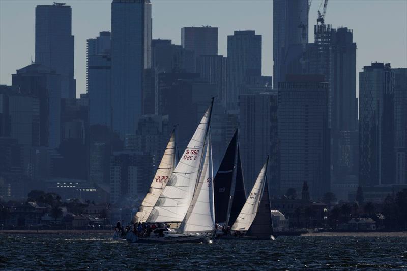 Siren (closest) to windward with city backdrop - 2026 Australian Women's Keelboat Regatta Day 3 - photo © Andrea Francolini / AWKR
