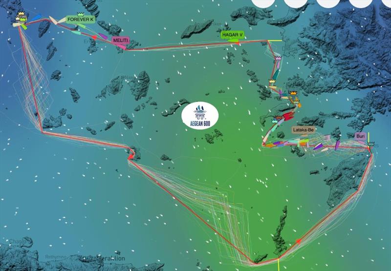 2026 AEGEAN 600 - YB tracker view of the race and fleet showing remaining team positions on the course - photo © HORC