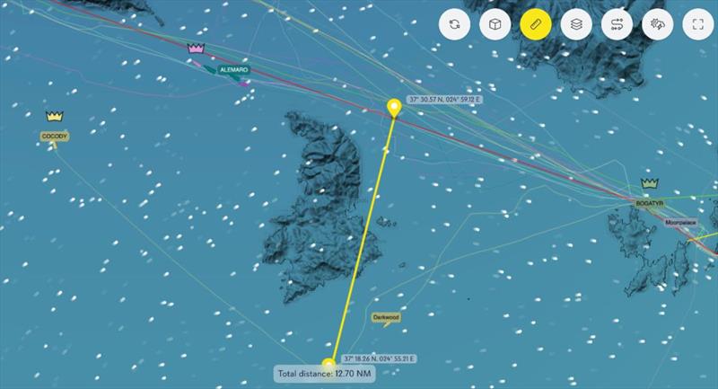 YB tracker view of the race with some bold moves made at Syros - photo © Nikos Alevromytis / Alen Photography