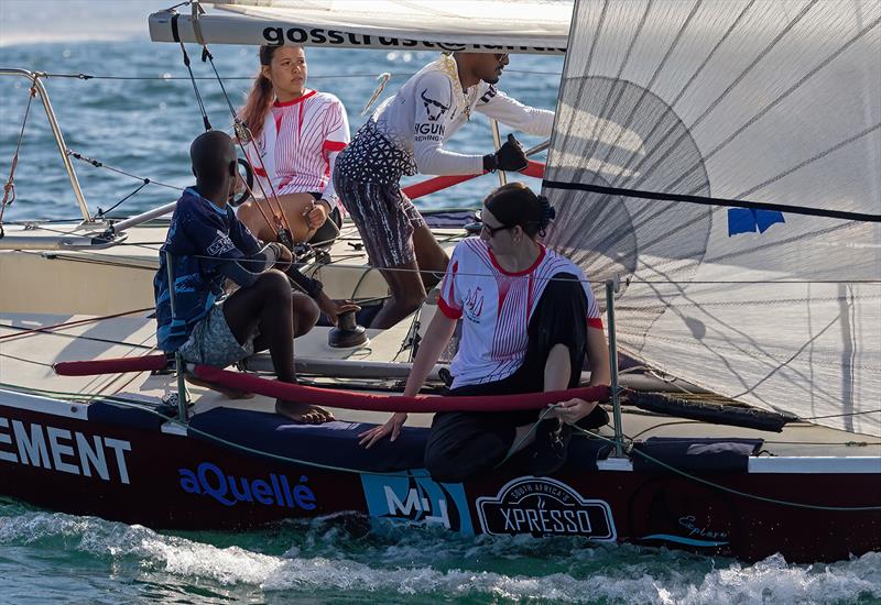 Heading up to the top mark in light winds, Anna Correa and her team on Element are pictured competing in the 49th running of the MSC Week held offshore by Point Yacht Club. The youngsters managed to hold off closest rival, Blue Tango 2 up from East London - photo © David Knox-Whitehead