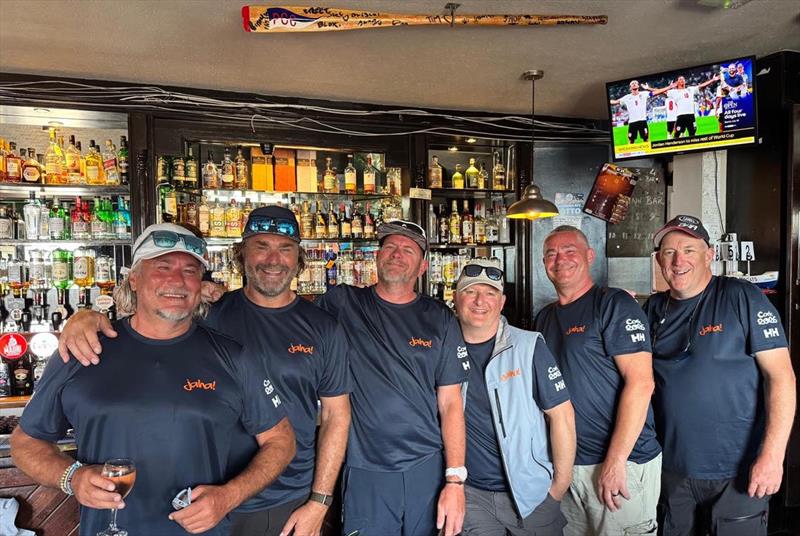 Jaha! crew members with the oar donated by Portishead CC to the bar in Crosshaven during Cork Week - photo © PCC