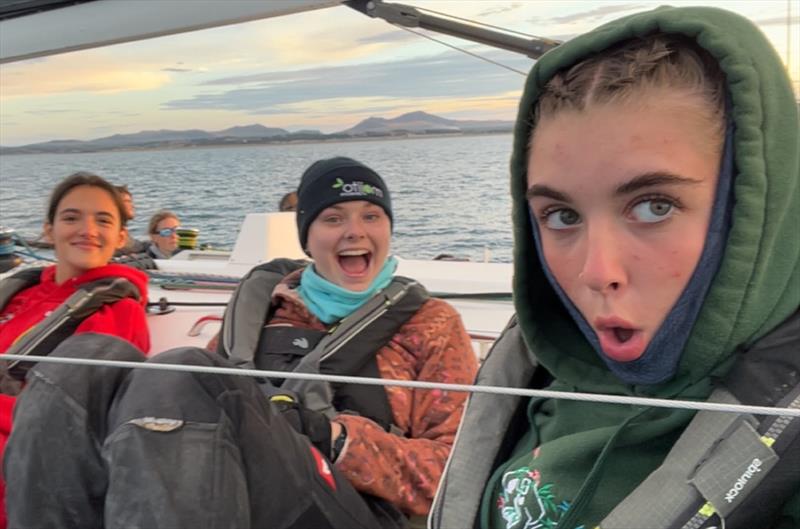 Celia, Arwen (trimming behind), Lucy and Heather all enjoying the sailing - ISORA Welsh Coastal Night Race - photo © Heather Griffiths