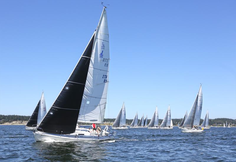 J/105s hard on the breeze at the 2017 Whidbey Island Race Week photo copyright Jan Anderson taken at  and featuring the J105 class