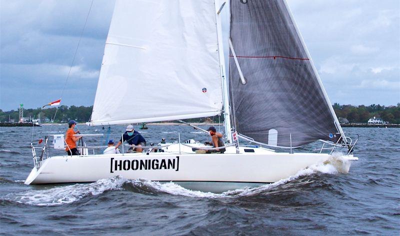 PHRF 9 winner Hoonigan in the 2020 Denmark Race at Stamford photo copyright Rick Bannerot / ontheflyphoto.net taken at Stamford Yacht Club and featuring the J105 class