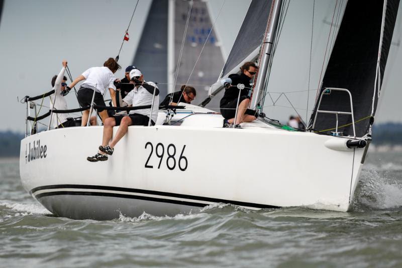 A good first day on the water for J/109 Jubilee, currently leading IRC 4 - IRC National Championship photo copyright Paul Wyeth / pwpictures.com taken at Royal Ocean Racing Club and featuring the J109 class