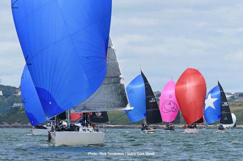 John Maybury's J109 Joker 2 leads the spinnaker charge out of Cork Harbour - Day 3 of Volvo Cork Week 2022 photo copyright Rick Tomlinson / Volvo Cork Week taken at Royal Cork Yacht Club and featuring the J109 class