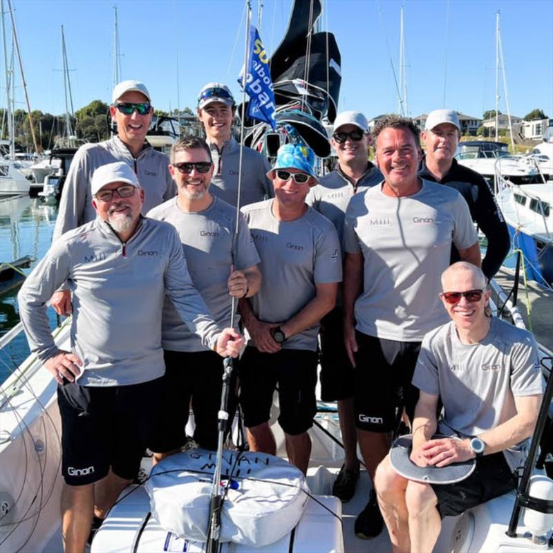 The crew on race day. From left to right: Peter Gustafsson, Cameron McKenzie, Tim Bilham, Will McKenzie, Jamie Christensen, James Bacon, Greg Patten, Stuart Bloom & Nigel Jones - photo © Peter Gustafsson