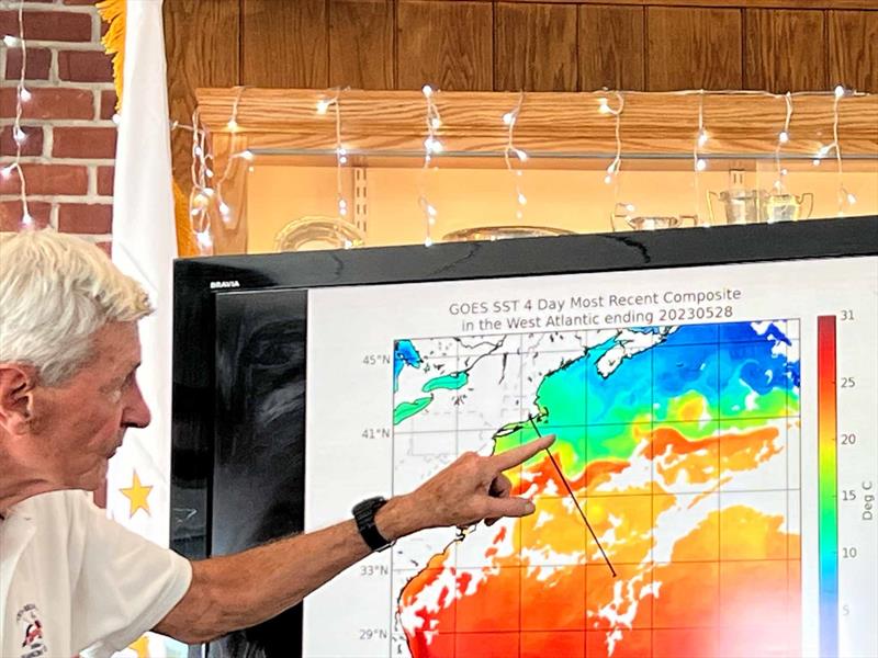 The big topic was naturally the Gulf Stream, and how to avoid sailing in wind against the current. Frank Bohlen and other experts were pretty clear that going east of rhumbline would be the safest option photo copyright Peter Gustaffson taken at Newport Yacht Club, Rhode Island and featuring the J111 class