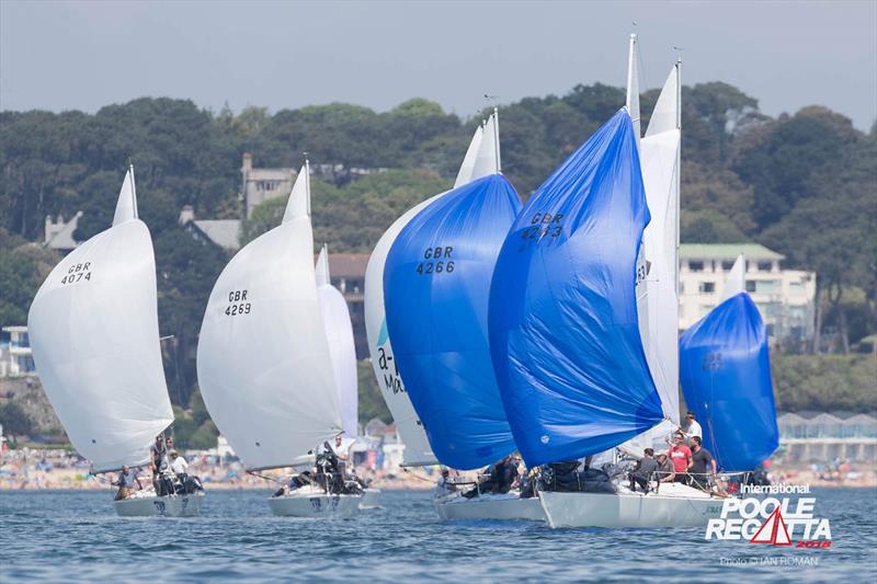 Tight racing in the J/24 class at the International Paint Poole Regatta 2018 photo copyright Ian Roman / International Paint Poole Regatta taken at  and featuring the J/24 class