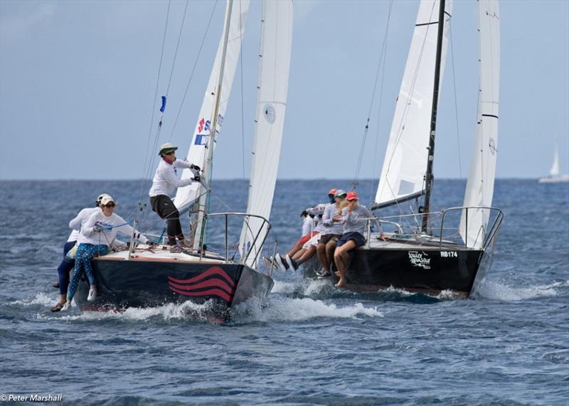 J/24 action at the windward mark - Barbados Sailing Week 2018 - photo © Peter Marshall / BSW