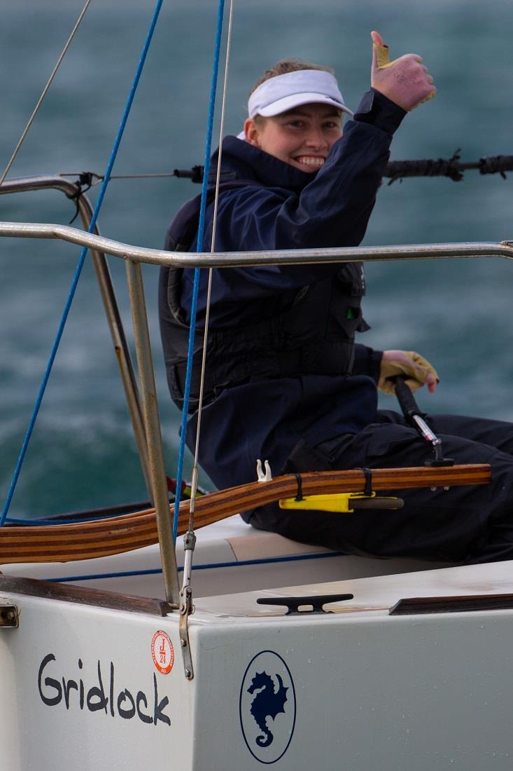 Gridlock's Laura Harding gives the winning thumbs up - Final Day - Australian Women's Keelboat Regatta photo copyright Bruno Cocozza taken at Royal Melbourne Yacht Squadron and featuring the J/24 class