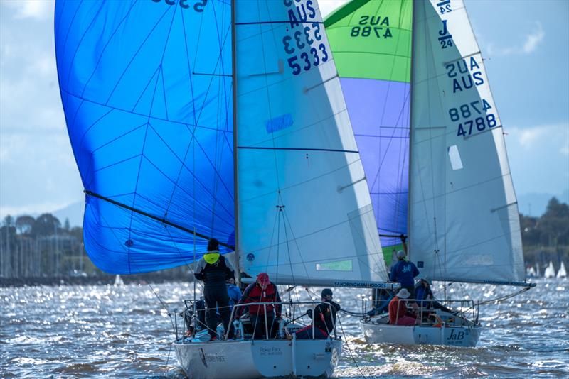 Warren Slater's Jab (right) leads Adam Keyes-Tilley's Poker Face in the J24s - photo © Jordan Roberts