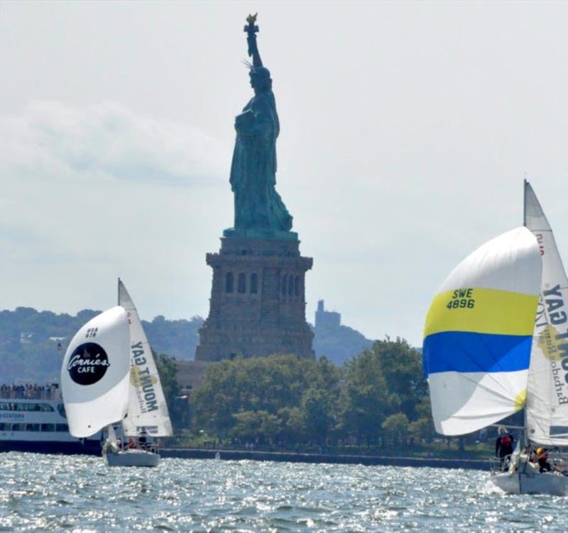 Racing by the Statue of Liberty in the Lady Liberty Regatta photo copyright Erik Thygesen taken at Manhattan Yacht Club and featuring the J/24 class