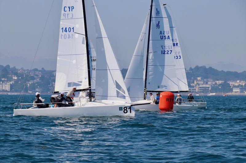 Sergei Dobrovolskii's Amaiz Sailing Team (CYP) on day 2 of the J/70 UK Class National Championships photo copyright Louay Habib taken at Royal Torbay Yacht Club and featuring the J70 class