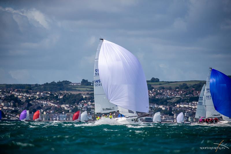 Paul Ward GBR Eat, Sleep, J, Repeat on day 3 of the Darwin Escapes 2019 J/70 Worlds at Torbay photo copyright www.Sportography.tv taken at Royal Torbay Yacht Club and featuring the J70 class