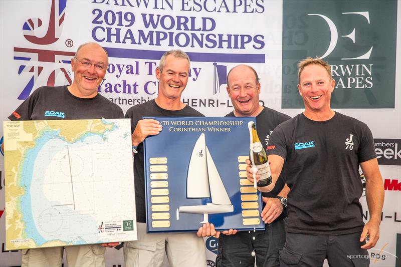 Soak Racing (IRL) Marshall King, Ian Wilson, Andrew Shorrock, Adam Brushett, Corinthian World Champions at the Darwin Escapes 2019 J/70 World Championships photo copyright www.Sportography.tv taken at Royal Torbay Yacht Club and featuring the J70 class