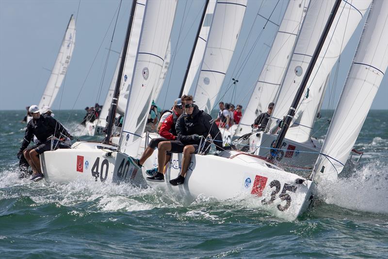 Close racing in the J/70 Class on day 5 of the 94th Bacardi Cup on Biscayne Bay photo copyright Matias Capizzano taken at Biscayne Bay Yacht Club and featuring the J70 class