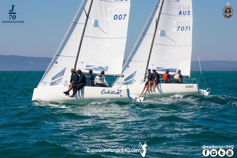 Celestial leading Juno -2021 J70 Australian Championships photo copyright Nic Douglass / www.AdventuresofaSailorGirl.com taken at Blairgowrie Yacht Squadron and featuring the J70 class