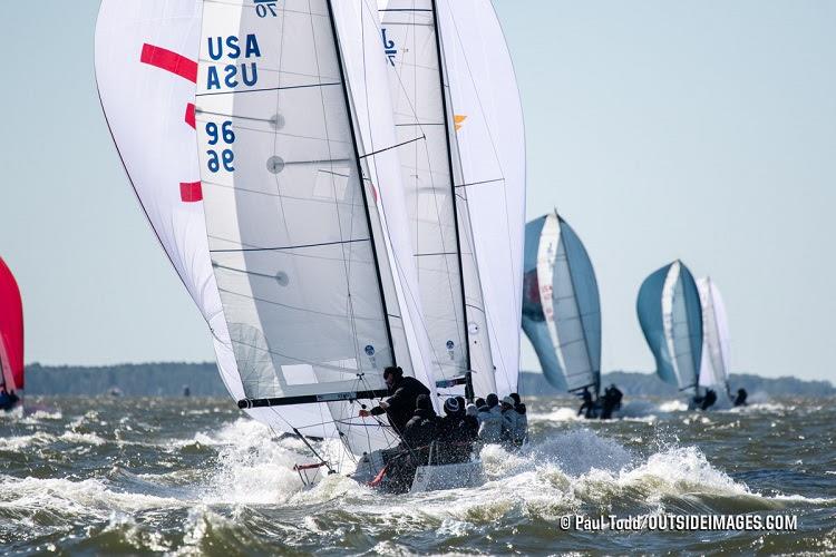 Brian Keene's J/70 Savasana sails downwind on a breezy early morning race at the Helly Hansen NOOD Regatta Annapolis on Saturday - photo © Paul Todd / Helly Hansen NOOD Regatta