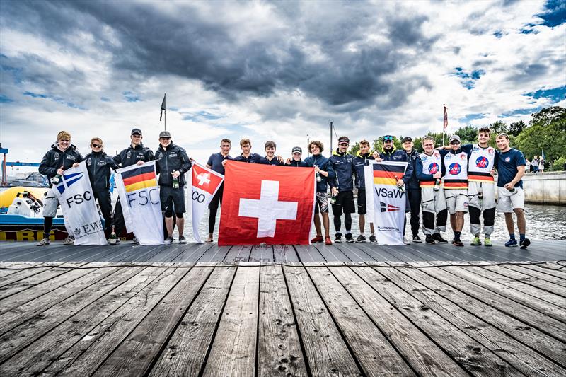 Top 4 clubs (from left): Flensburger Segel-Club (Germany), Regattaclub Oberhofen (Switzerland), Verein Seglerhaus am Wannsee (Germany), ONEKiel (Germany) at the SAILING Champions League Qualifier in Kiel.Sailing.City - photo © SCL / Lars Wehrmann
