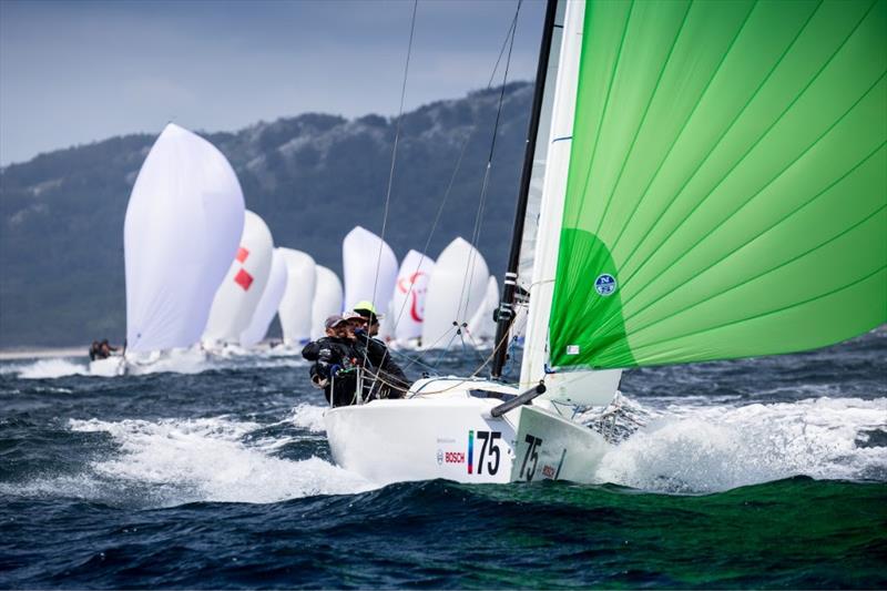 Krzysztof Krempec's “EWA” (POL) on day 1 of the 2018 J/70 Europeans at Vigo, Spain photo copyright Maria Muina / 2018 J70 European Championship taken at Real Club Náutico de Vigo and featuring the J70 class