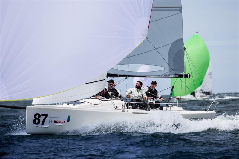 Peter Duncan's “Relative Obscurity” (USA) on day 1 of the 2018 J/70 Europeans at Vigo, Spain photo copyright Maria Muina / 2018 J70 European Championship taken at Real Club Náutico de Vigo and featuring the J70 class