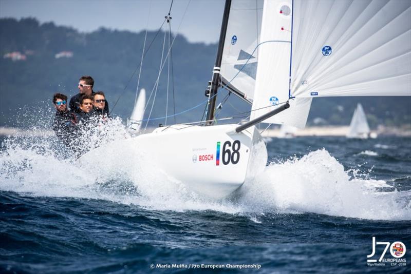 Johnathan Calascione and Seb Ripard's “Calypso” (MLT) photo copyright María Muiña / J70 European Championships taken at Real Club Náutico de Vigo and featuring the J70 class