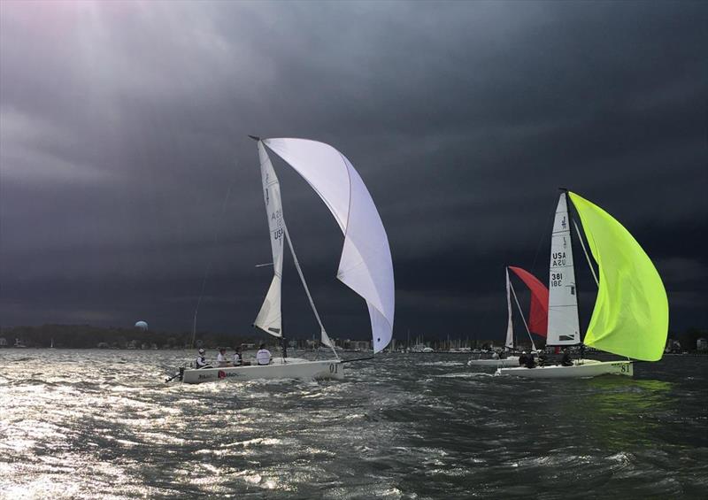 Fall Brawl competitors were sent back to the harbor early as a mid-afternoon storm cell developed rapidly.  Despite how bad it looks, we only got a few rain drops photo copyright Jenn Wulff taken at Eastport Yacht Club and featuring the J70 class