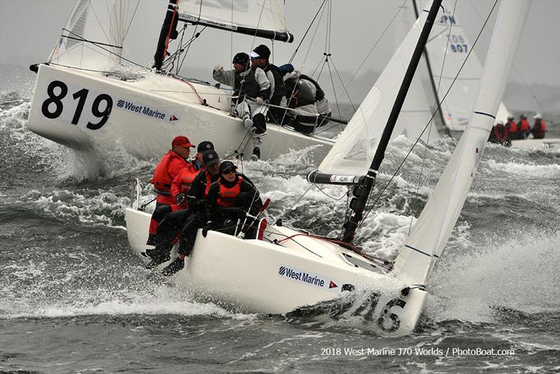 Ten foot waves produced on the edge condition for Big Tuesday - 2018 West Marine J/70 World Championships - Day 1 photo copyright 2018 West Marine J/70 Worlds / PhotoBoat.com taken at  and featuring the J70 class